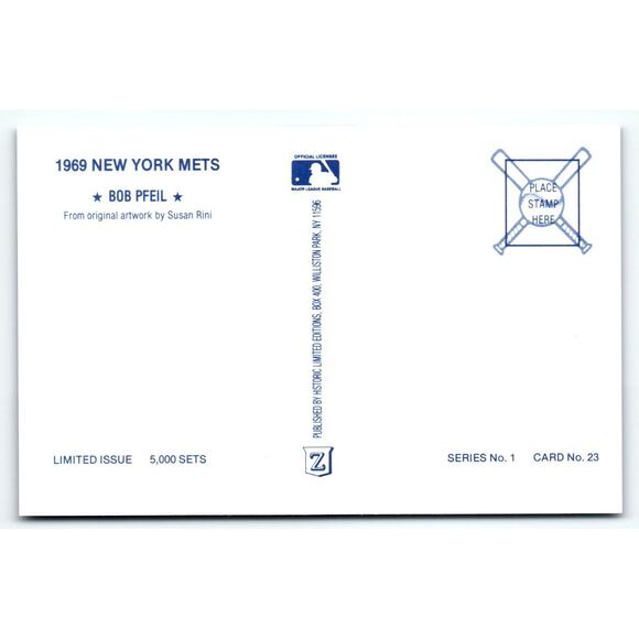 1969 NY Mets Baseball Postcard Susan Rini Bob Pfeil Unused Limited Edition - Picture 2 of 2